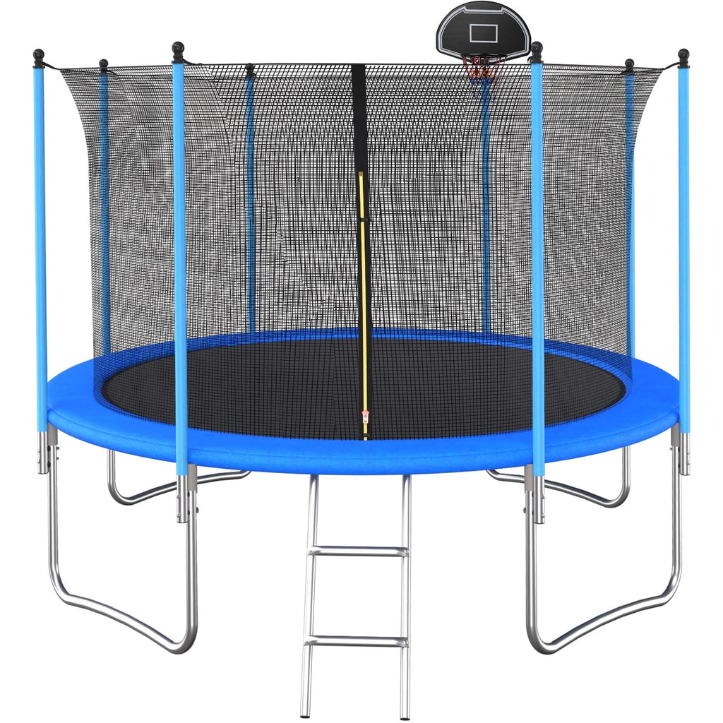 10FT Round Trampoline with Basketball Hoop and Safety Enclosure R2761