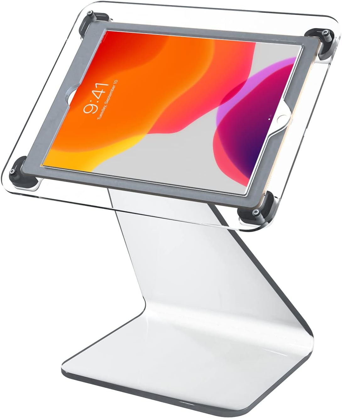 White Dual Kiosk Stand with Locking Case, Cable, Stylus and Tether L257