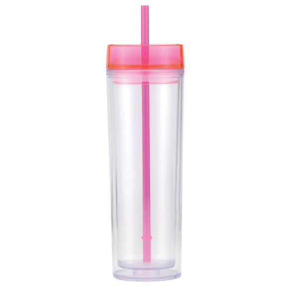 16 oz Double Wall Plastic Tumbler with Straw and Lid B899044