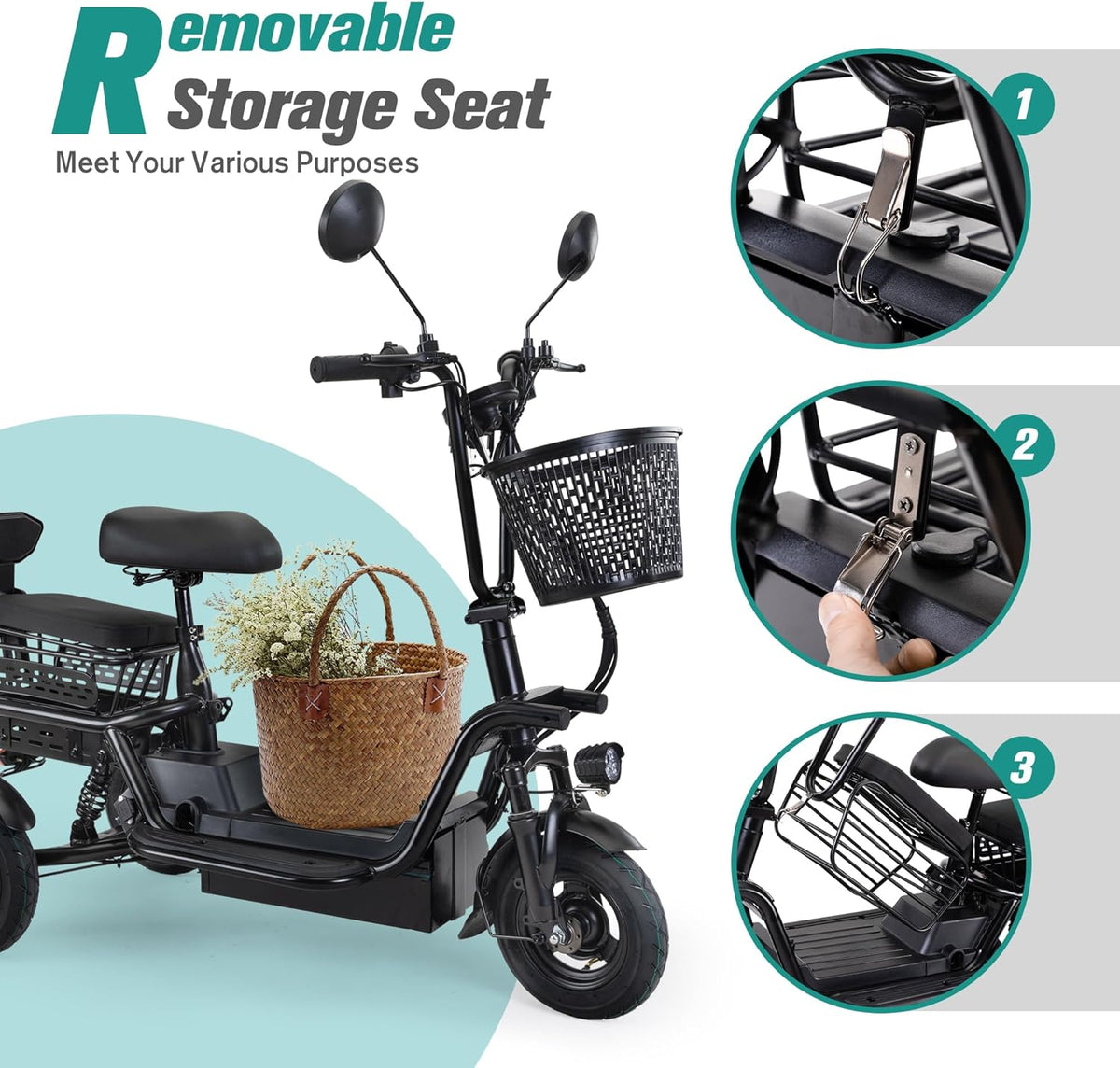 Black 48V 400W 3-Wheel Electric Tricycle G34183