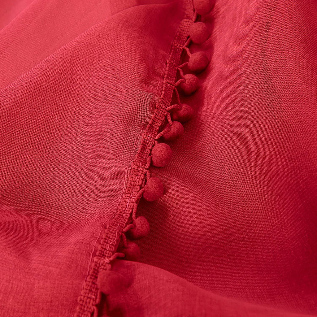 Semi-Sheer Curtains with Pom Pom Tassels 2 Piece Set 60 X 84 Red R824803
