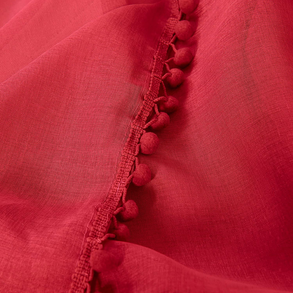 Semi-Sheer Curtains with Pom Pom Tassels 2 Piece Set 60 X 84 Red R824803