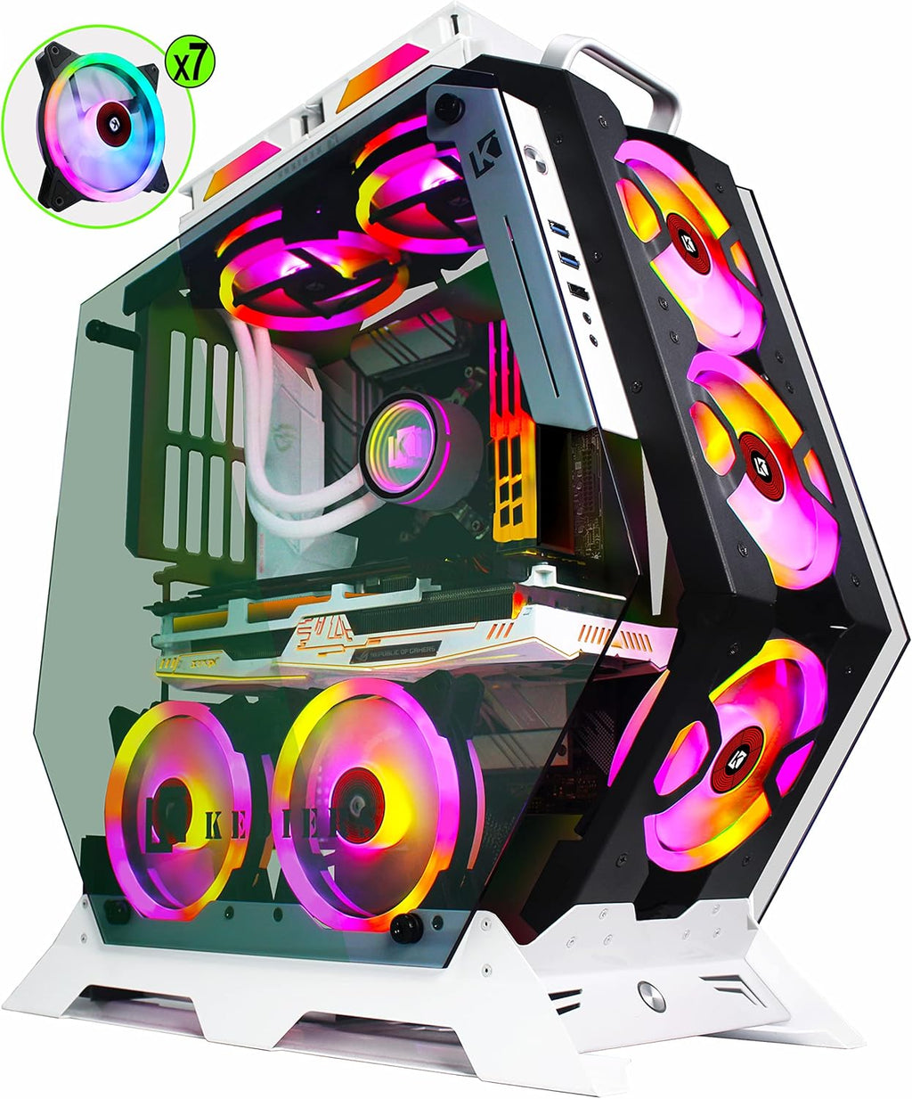 ATX Tower Tempered Glass Gaming Computer Case with 7 RGB Fans N61839