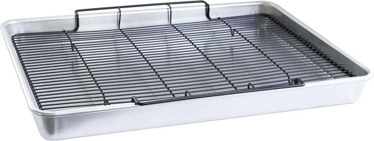 Extra Large Oven Crisping Baking Tray with Rack, Silver H85071