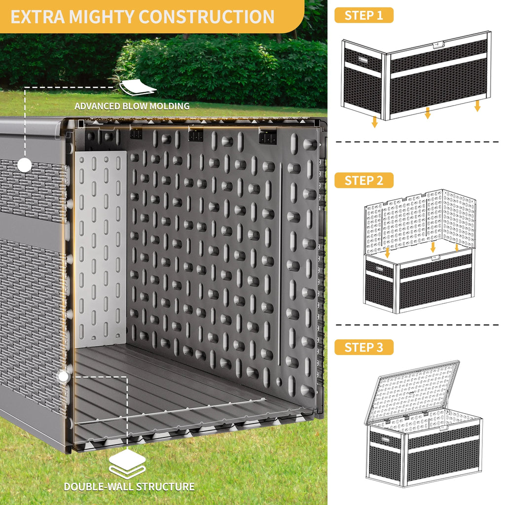 230 Gallon Grey Resin Rattan Outdoor Storage Box W543836
