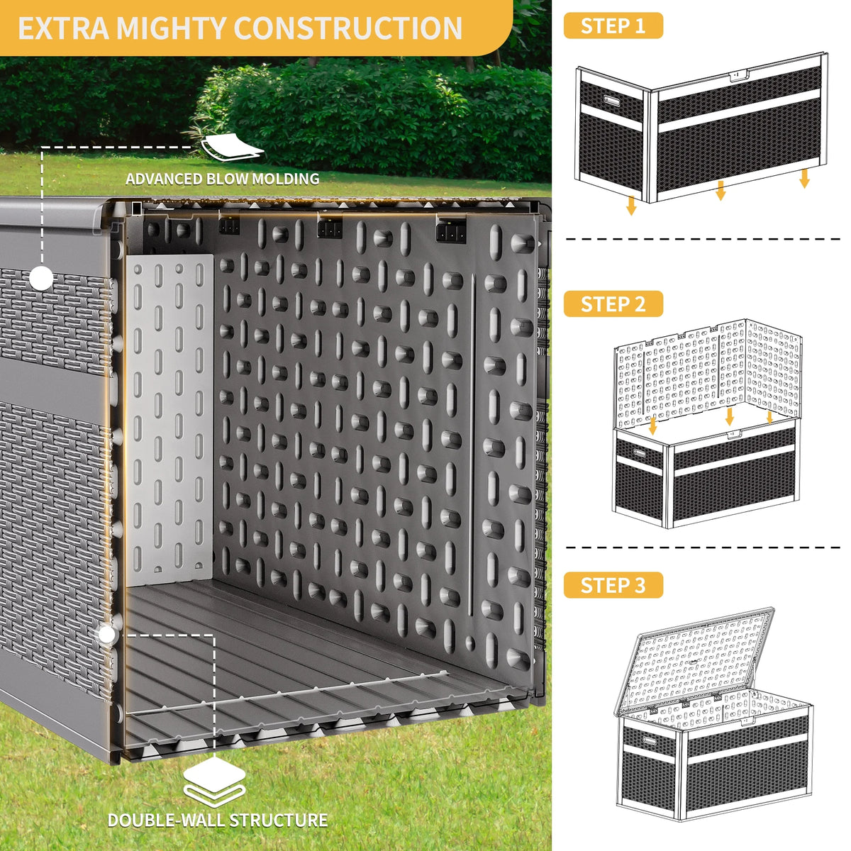 230 Gallon Grey Resin Rattan Outdoor Storage Box W543836