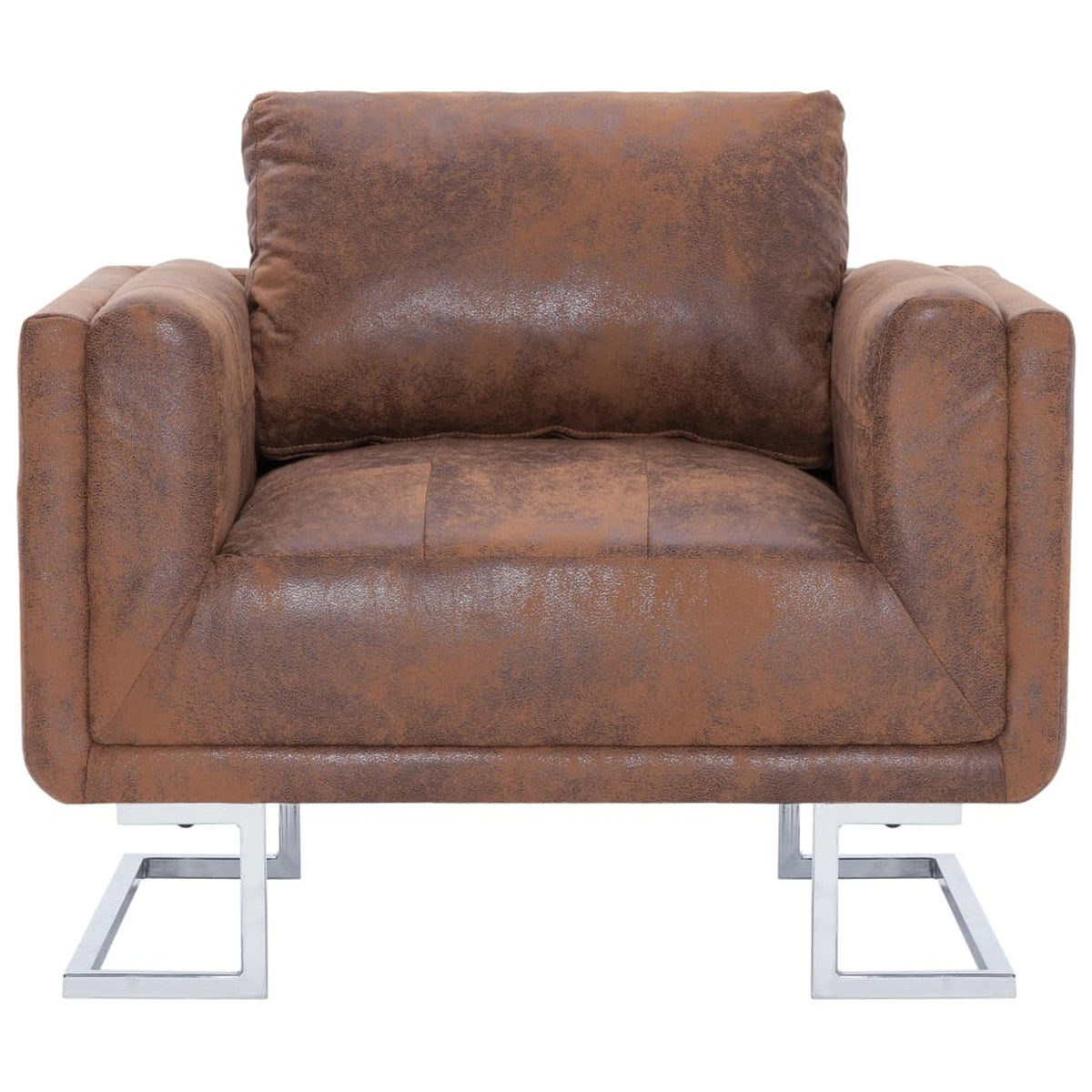 Cube Armchair Faux Suede Leather Upholstery Chair with Chrome Feet Brown G959