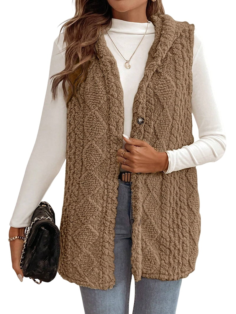 Oversized Fleece Hooded Cardigan Brown XL Y346331