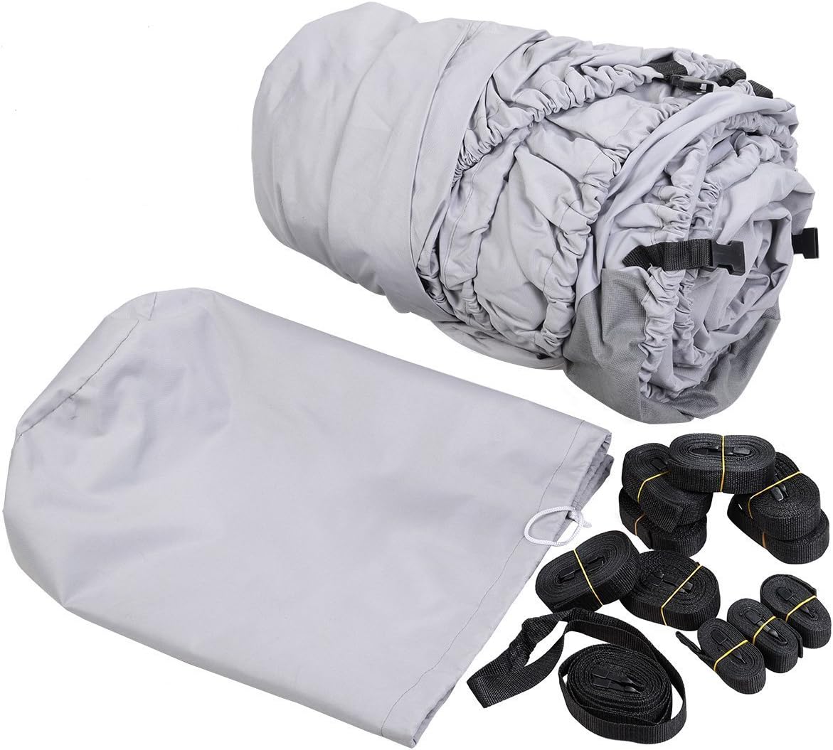 Grey 600D Oxford Fabric Waterproof Trailerable Boat Cover with Carrying Bag P231189