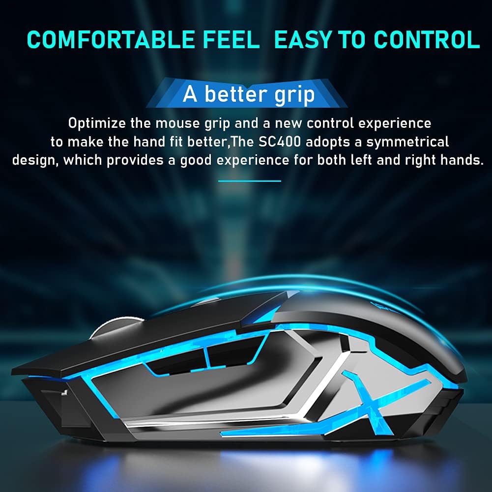 LED Wireless Gaming Mouse, 2.4G Rechargeable Ergonomic Optical, Black Pack of 2 A6970