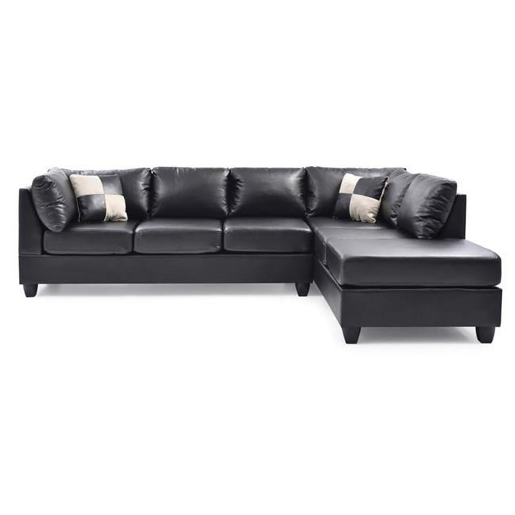 Black Faux Leather 4-Seater Sectional Sofa with 2-Throw Pillow Q59914