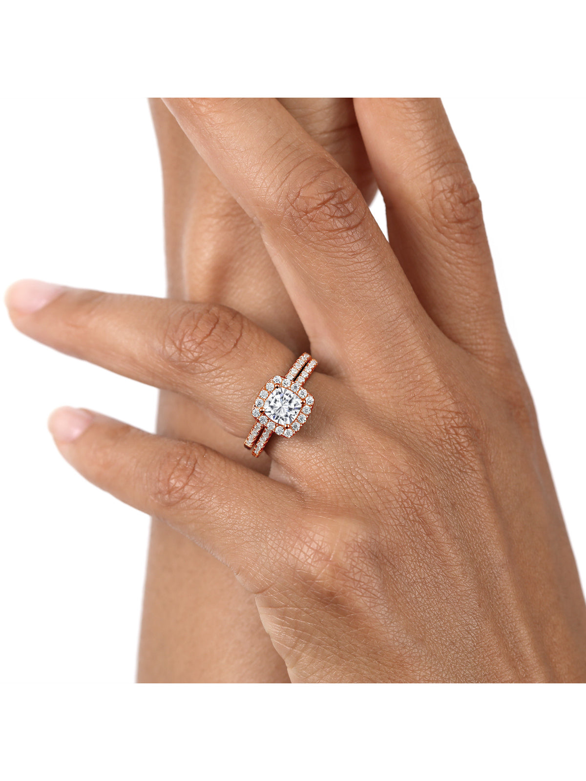 18K Rose Gold Plated Silver Moissanite Wedding Engagement Ring Band (1.62 Cttw) X1430