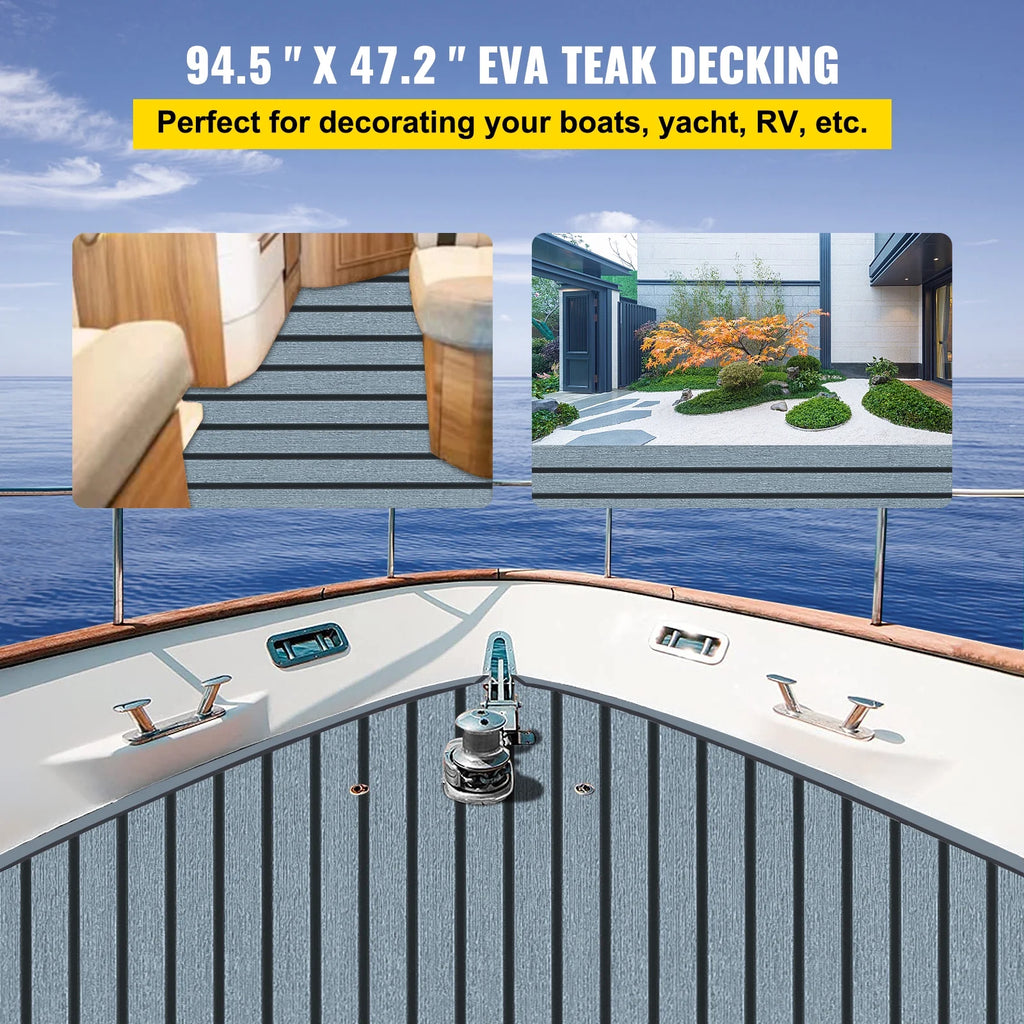 94.5 X 47.2 Inch EVA Foam Faux Teak Boat Decking Sheet 5MM Thick Non-Skid Self-Adhesive M553