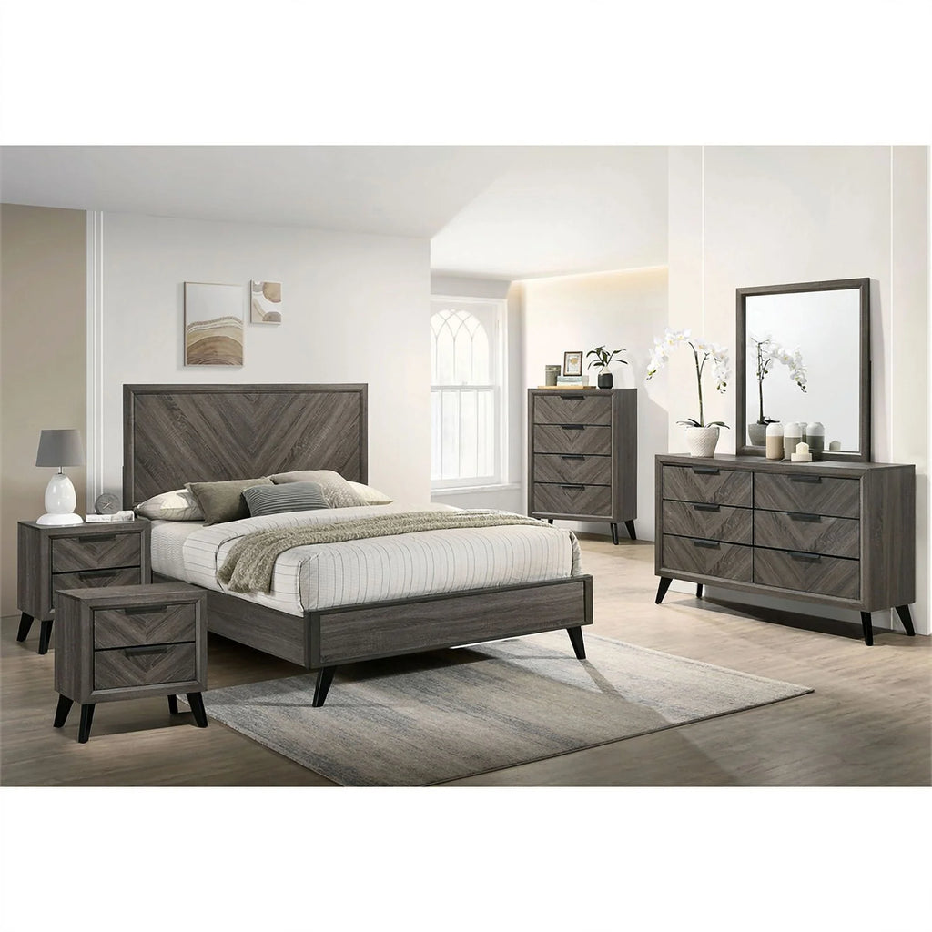 6pc Wood Gray Bedroom Set King Y844444
