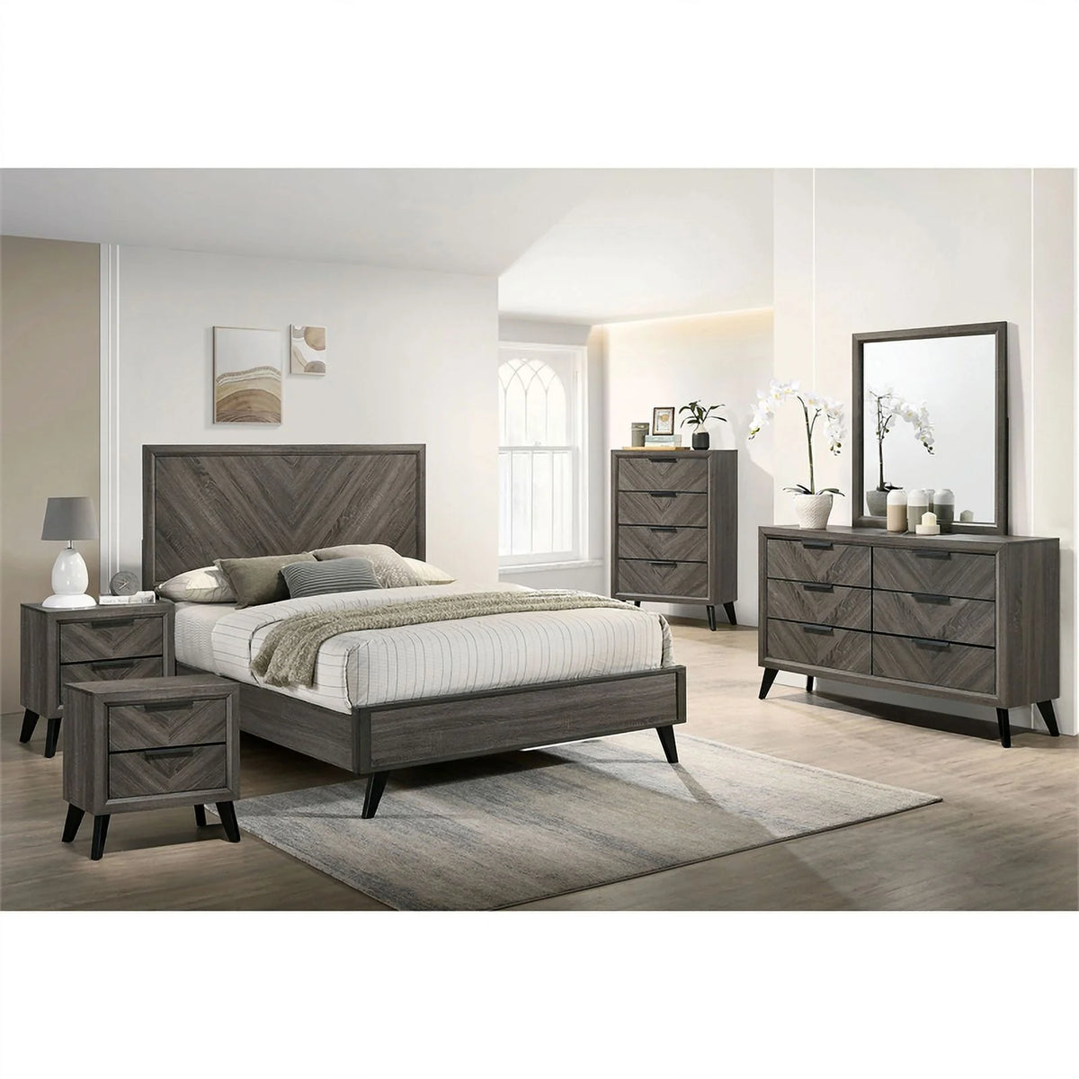 6pc Wood Gray Bedroom Set King Y844444