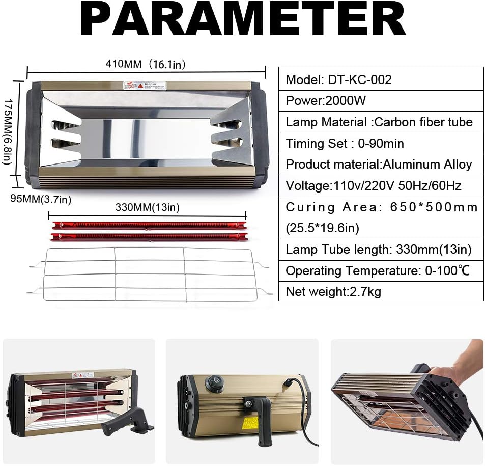 2000W Shortwave Infrared Paint Curing Lamp with Bracket Q2382