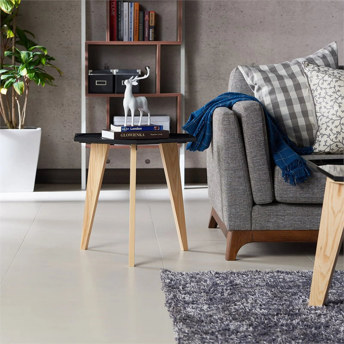 Black Metal Tray-Top End Table W3619