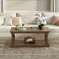 Yellow Brown Solid Pine Wood Coffee Table with Storage Shelf N35701