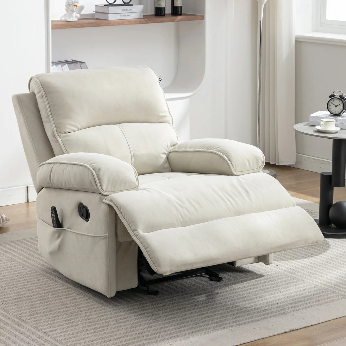 Beige Velour Recliner Chair with Heat Vibration P987