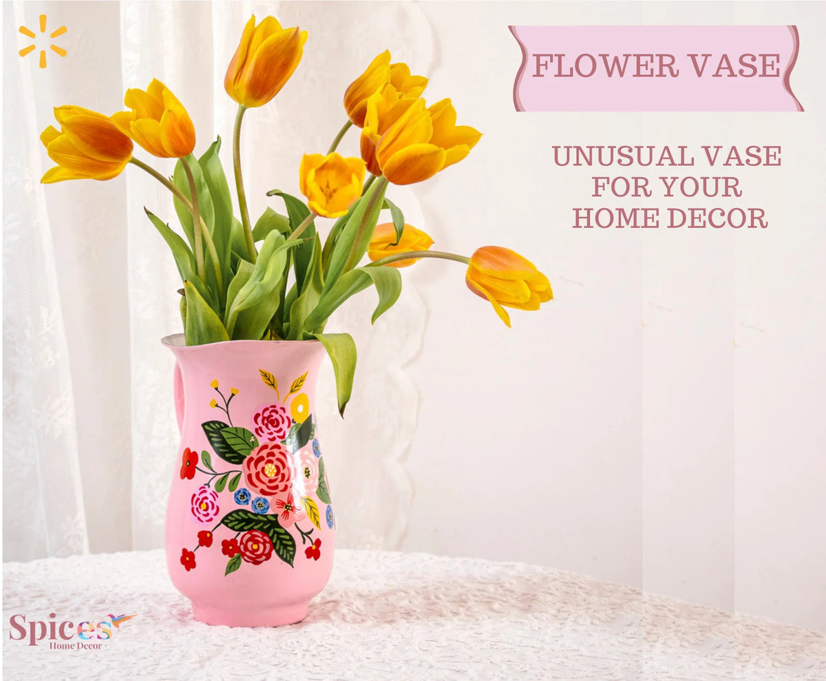 Hand-Painted Floral Stainless Steel Pink Water Pitcher K968582