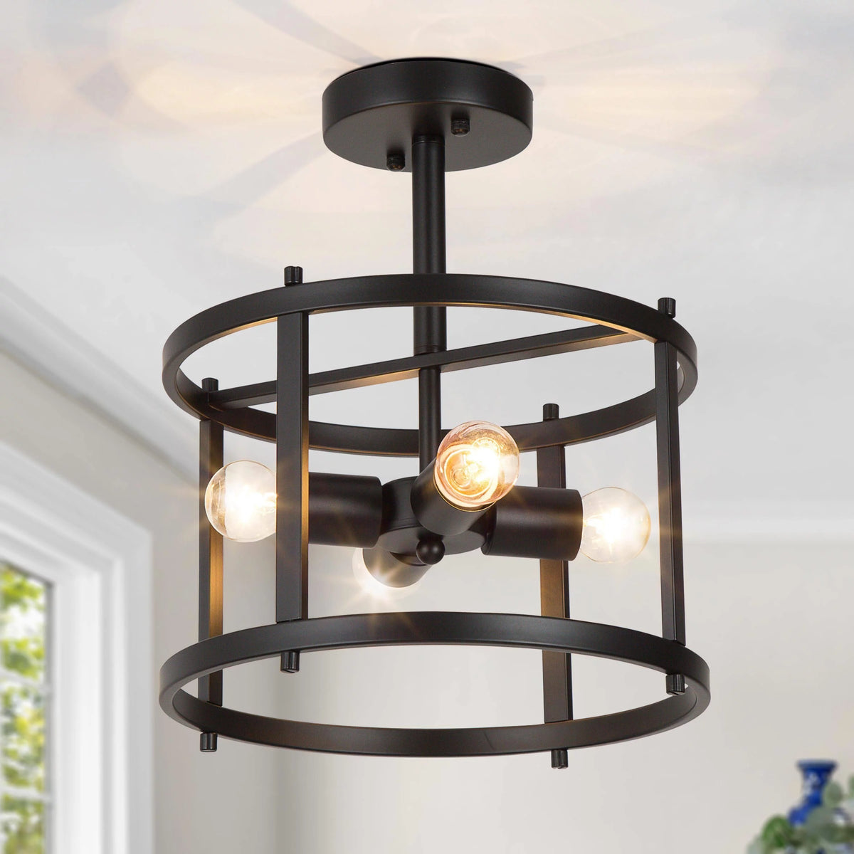 Black 4-Light Semi-Flush Mount Ceiling Light N4801