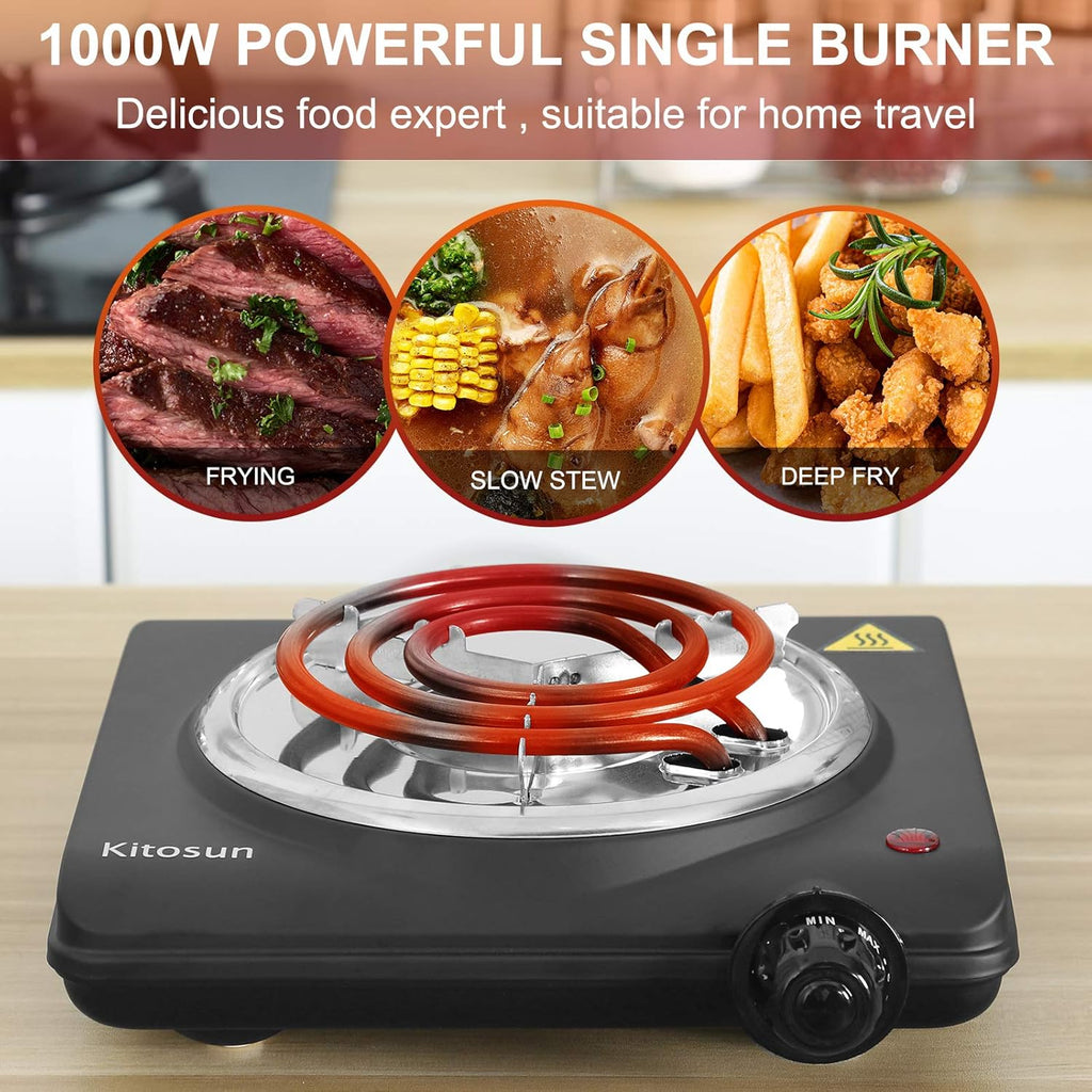 Single Hot Plate Electric Stove with Stainless Steel Grill (1000W) Pack of 2 D34928
