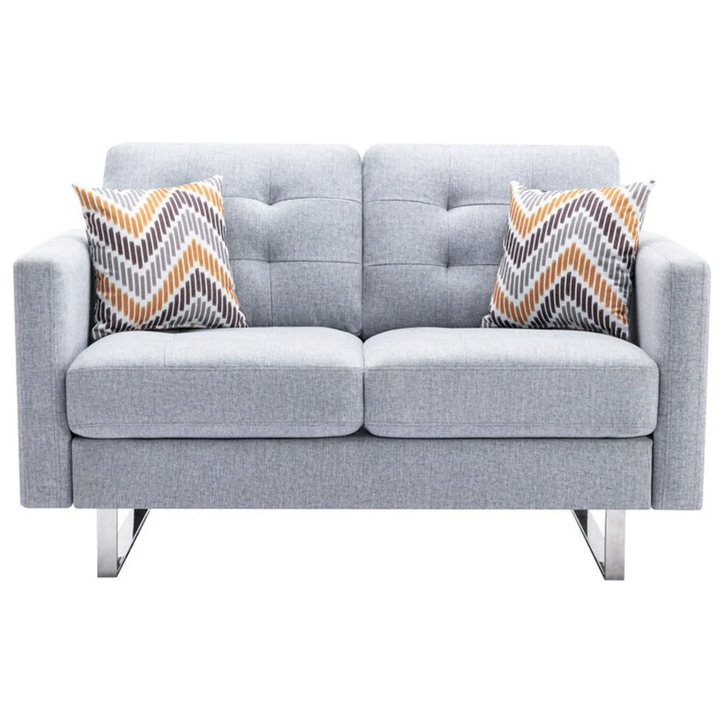 Linen Fabric Loveseat with Metal Legs and Pillows V45429