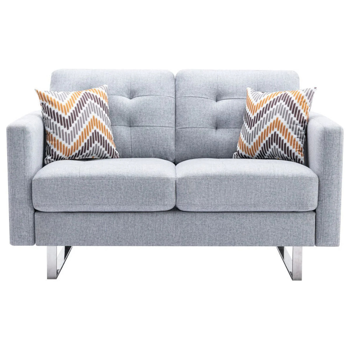 Linen Fabric Loveseat with Metal Legs and Pillows V45429