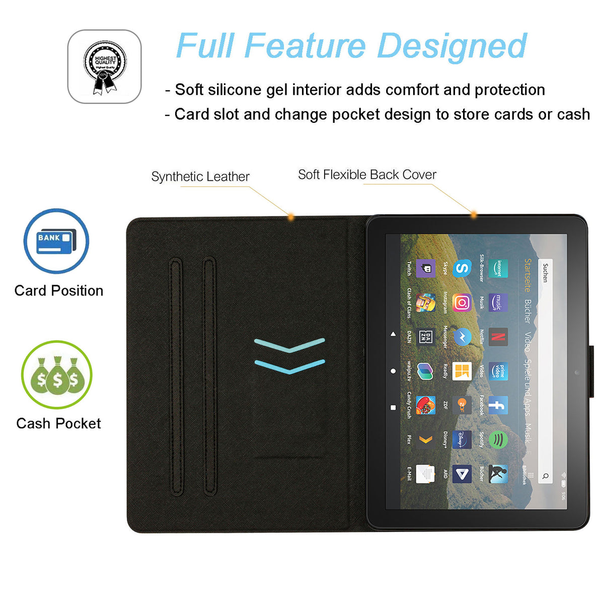 Pink Blue Marble PU Leather Fire HD 10 Tablet Case R978430