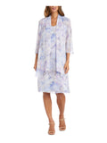 Light Blue Sheer Floral Sleeveless Sweetheart Neckline Knee Length Shift Dress L778550