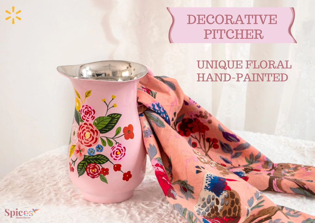Hand-Painted Floral Stainless Steel Pink Water Pitcher K968582