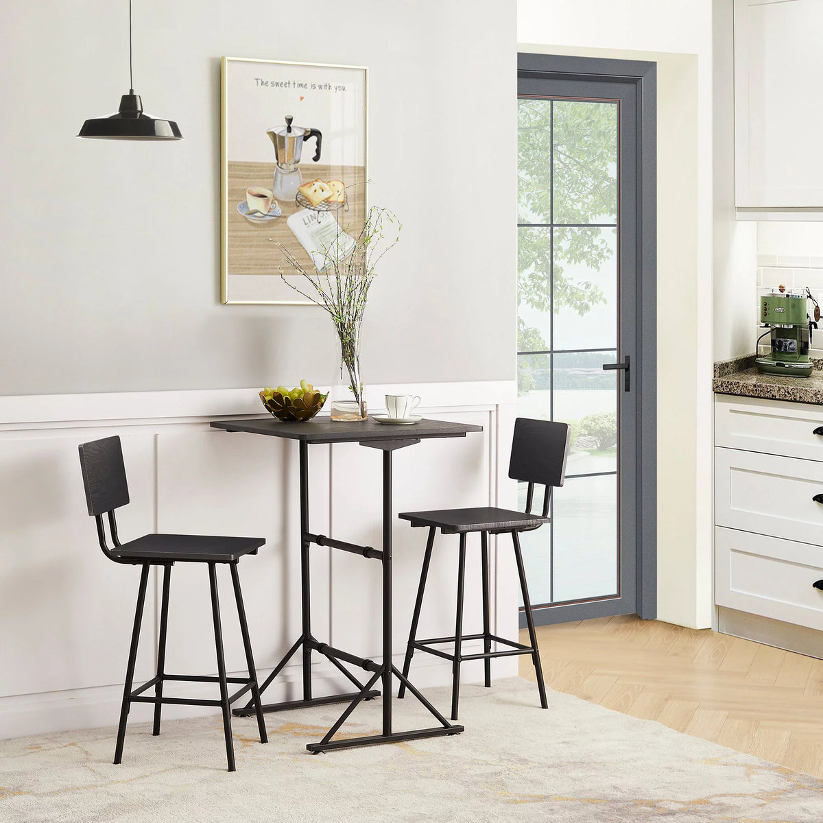3-Piece Square Dining Table Set with 2 Stools Q393