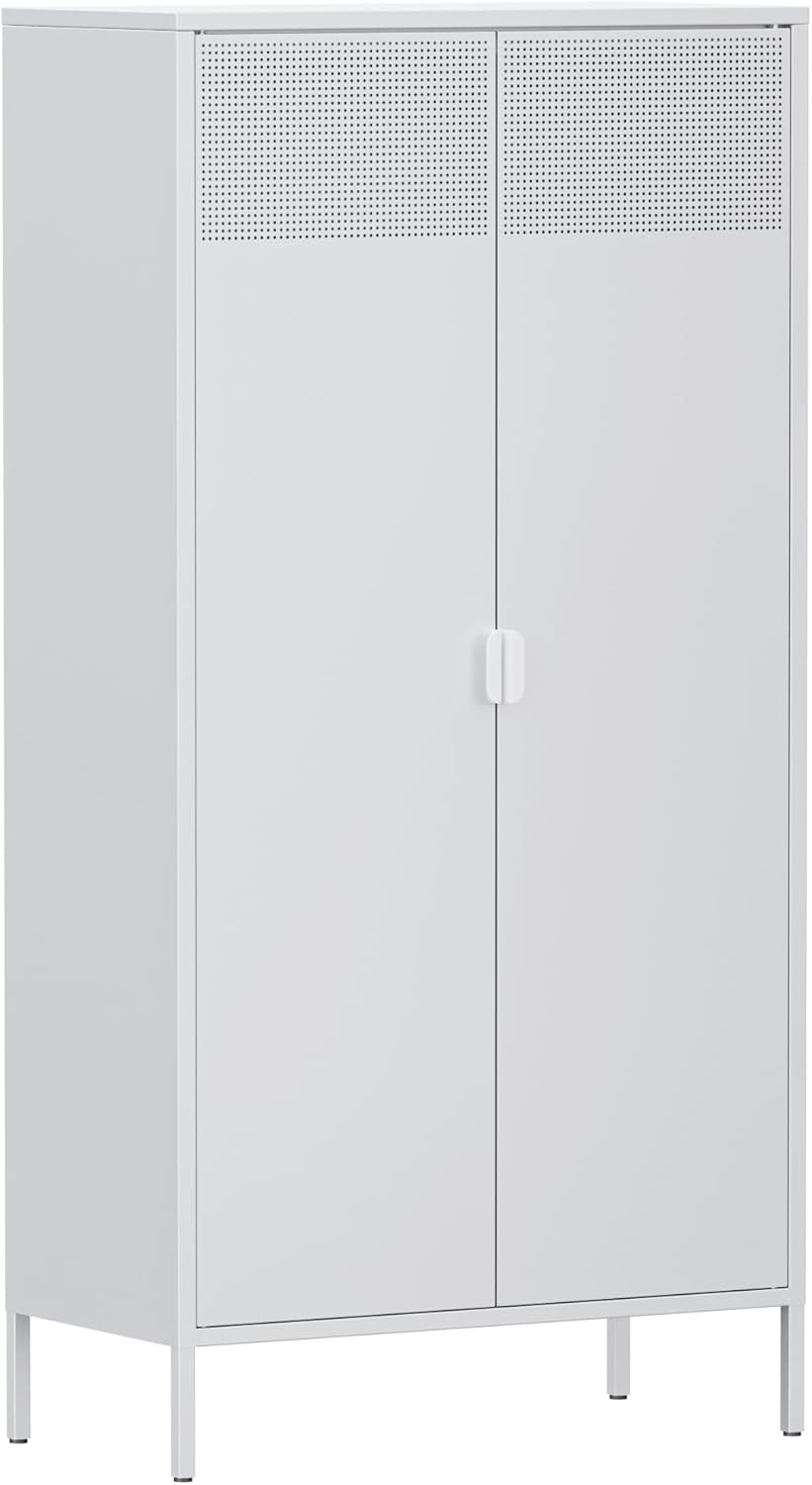 Metal Storage Cabinet with Adjustable Shelf & Removable Hanging Rods J719047