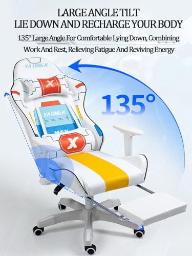 White Leather Swivel Gaming Chair with Footrest D5806