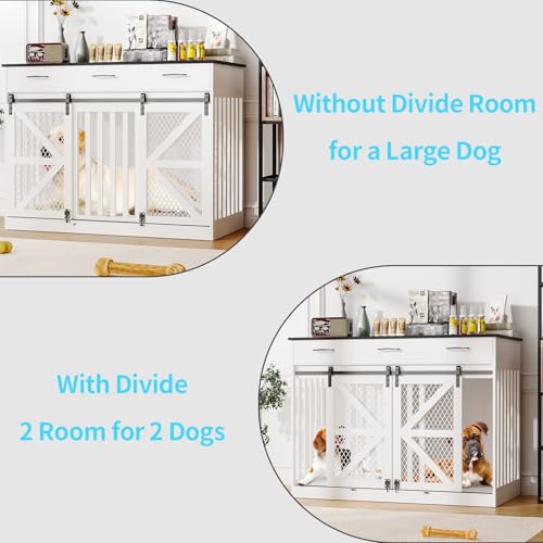 48'' Wooden Dog Crate Furniture with Divider and Storage Drawers W85214