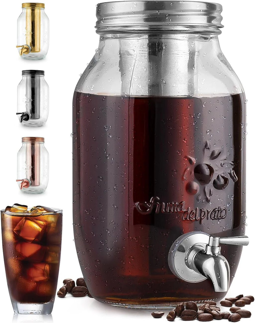 1 Gallon Cold Brew Coffee Maker with Thick Glass, Stainless Steel Mesh Filter and Spigot B519117