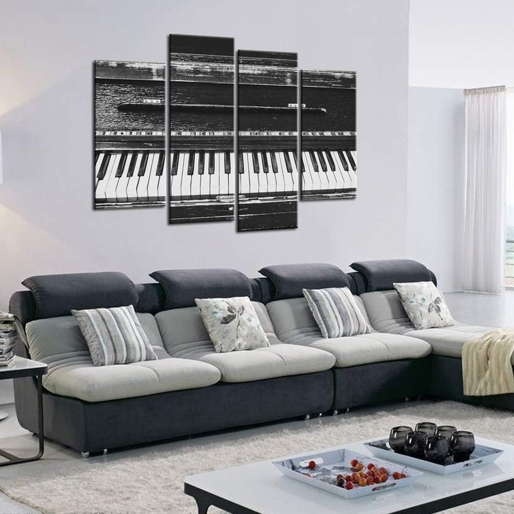 Black and White Piano Keyboard 4 Piece Canvas Wall Art with Frame R933947