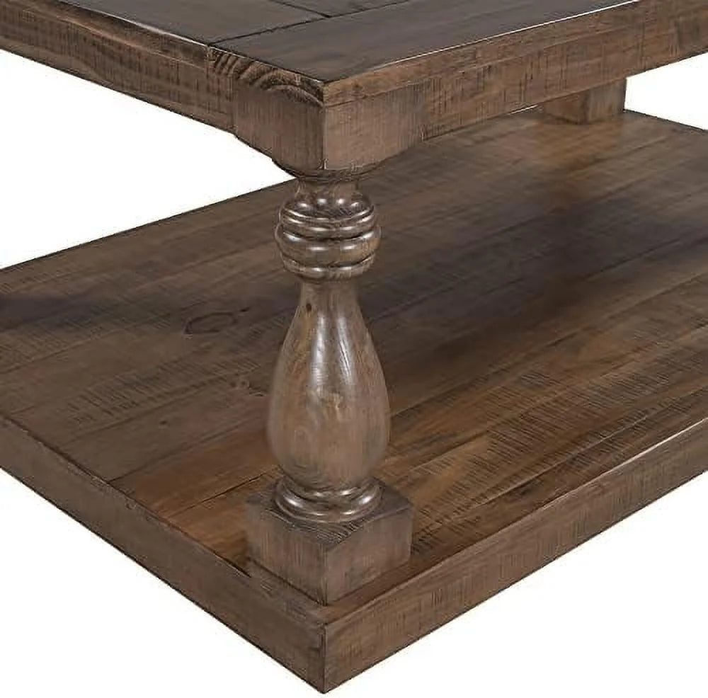 Yellow Brown Solid Pine Wood Coffee Table with Storage Shelf N35701