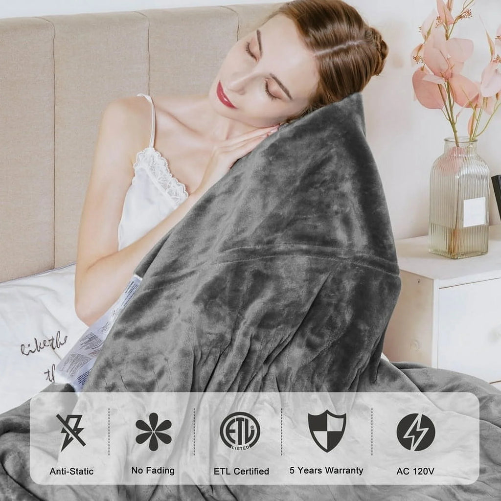 50" x 60" Grey Flannel Heated Throw Blanket S59456