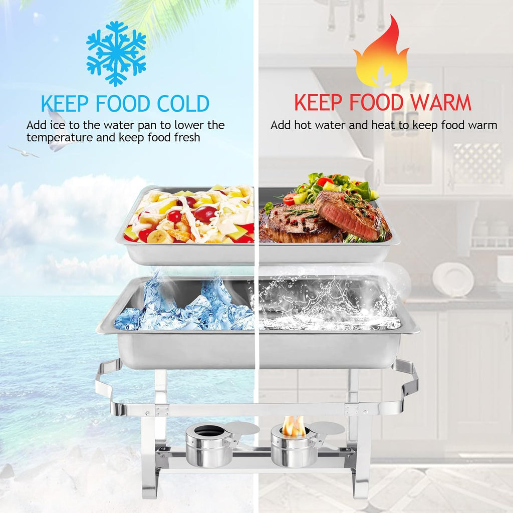 8 Quart Stainless Steel Chafer Buffet Set - 4 Pack X8197
