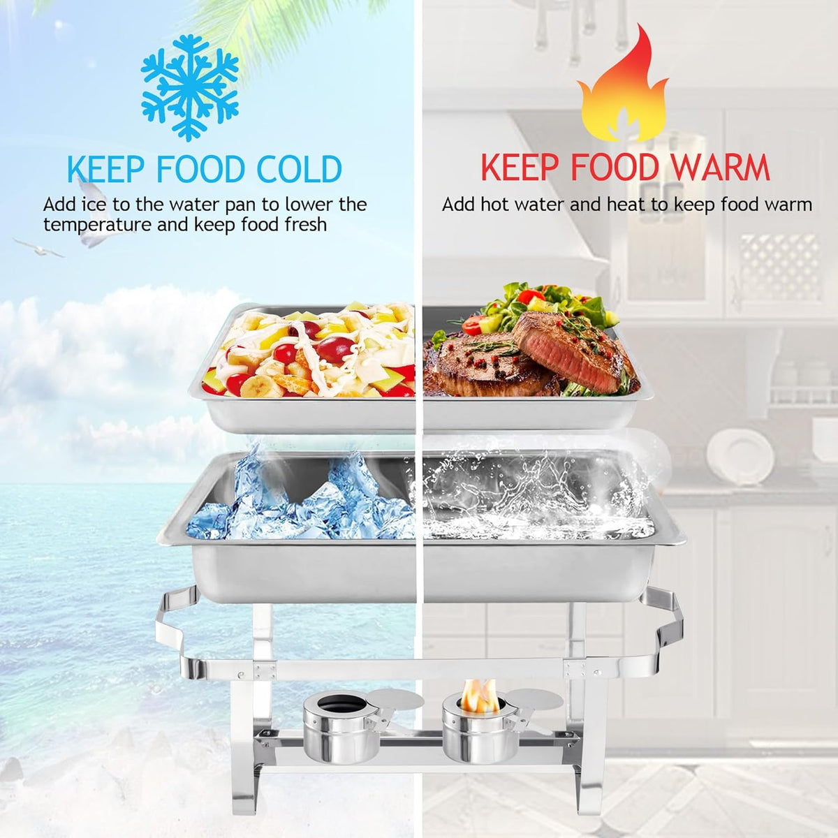 8 Quart Stainless Steel Chafer Buffet Set - 4 Pack X8197