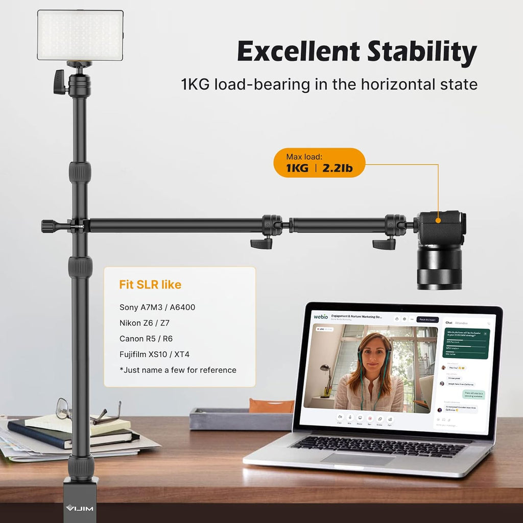 Camera Mount Desk Stand with Auxiliary Holding Arm Y32393
