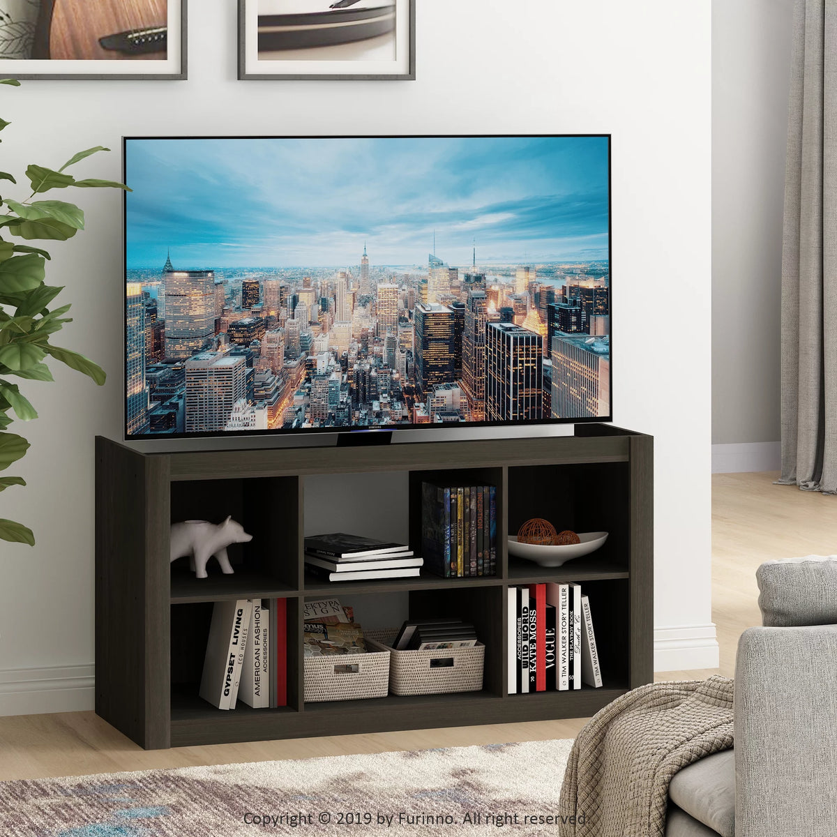 French Oak Grey TV Stand Bookshelves S7889