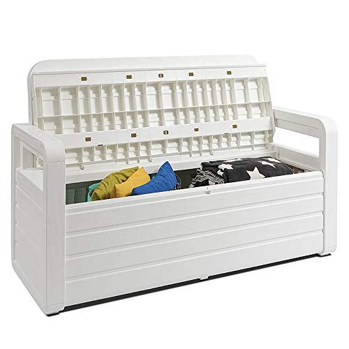White 70 Gallon Lockable Box Chest Bench G579