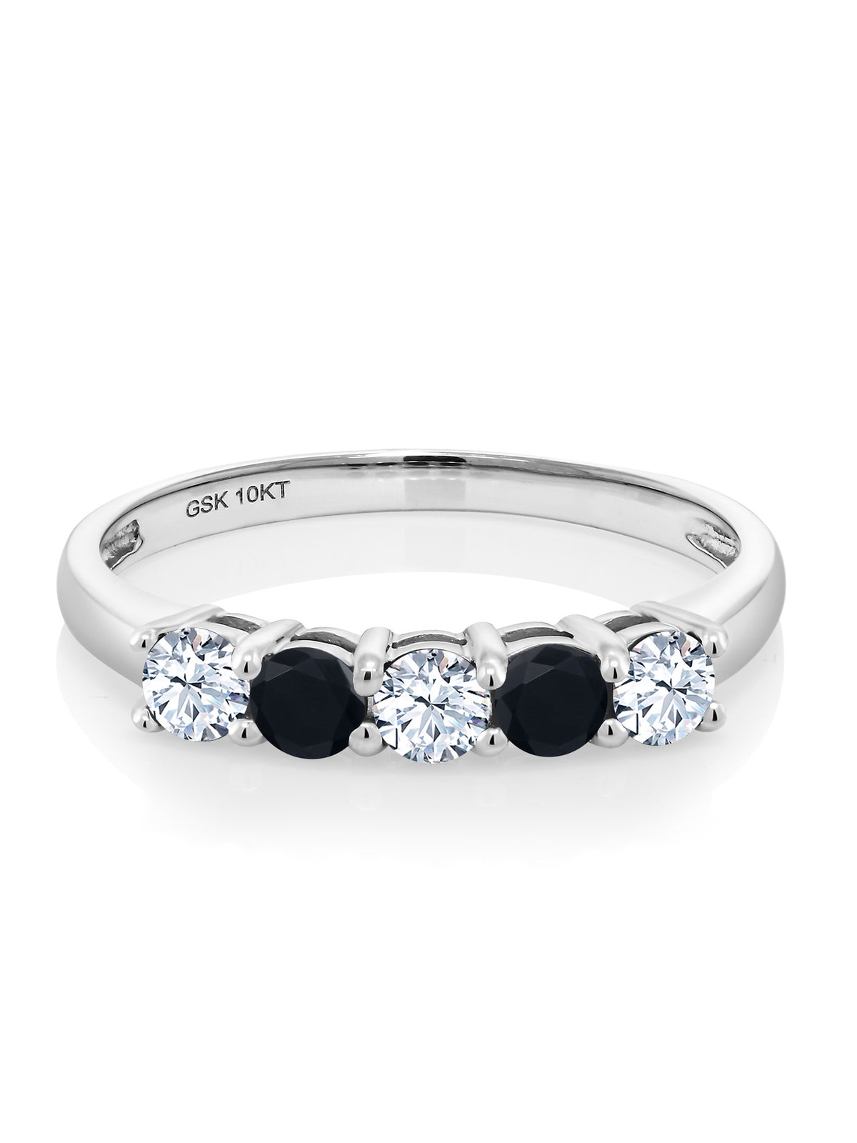 White Created Sapphire and Black Onyx 5 Stone Ring E13357