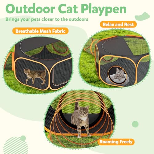 Portable Collapsible Cat Enclosure with Shade Cover 2 Tunnels Q381