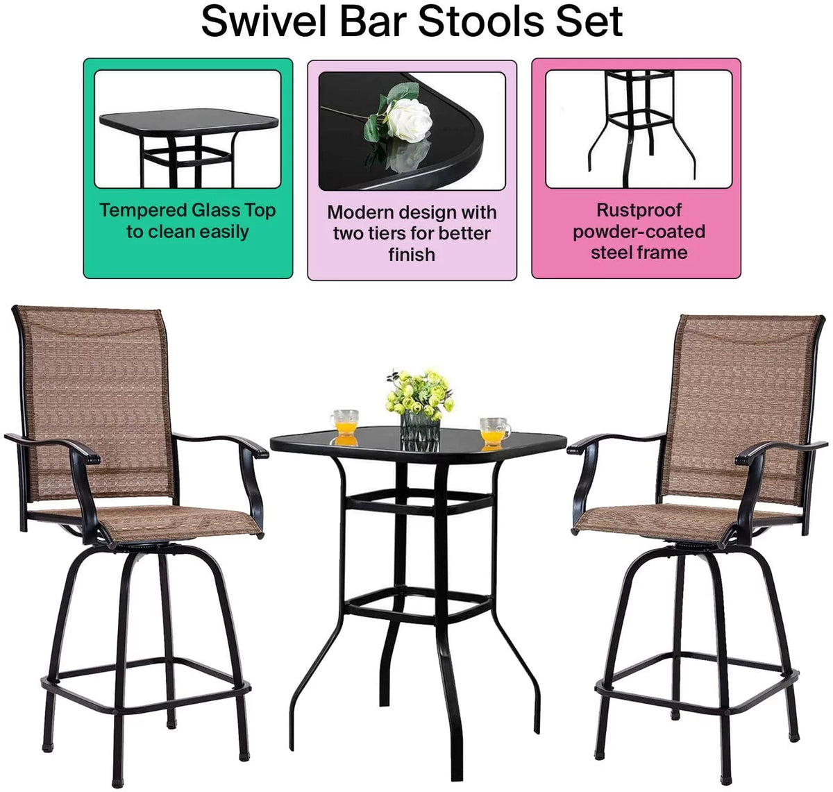 3 Piece Porch Furniture Set with Glass Table P395