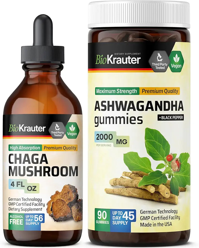 Chaga Mushroom Tincture 4 Fl. Oz. & Ashwagandha 90 Gummies Z799361