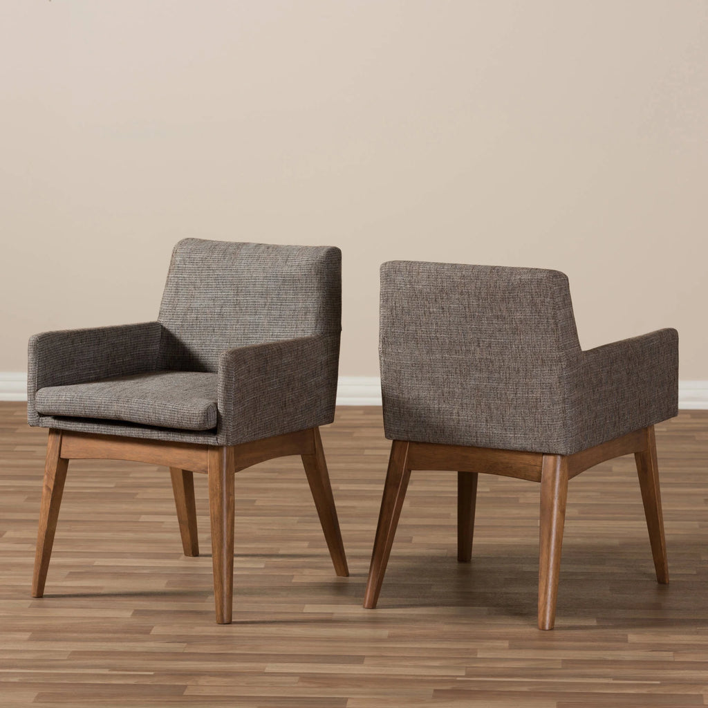 Set of 2 Walnut Wood Fabric Upholstered Arm Chairs C8356