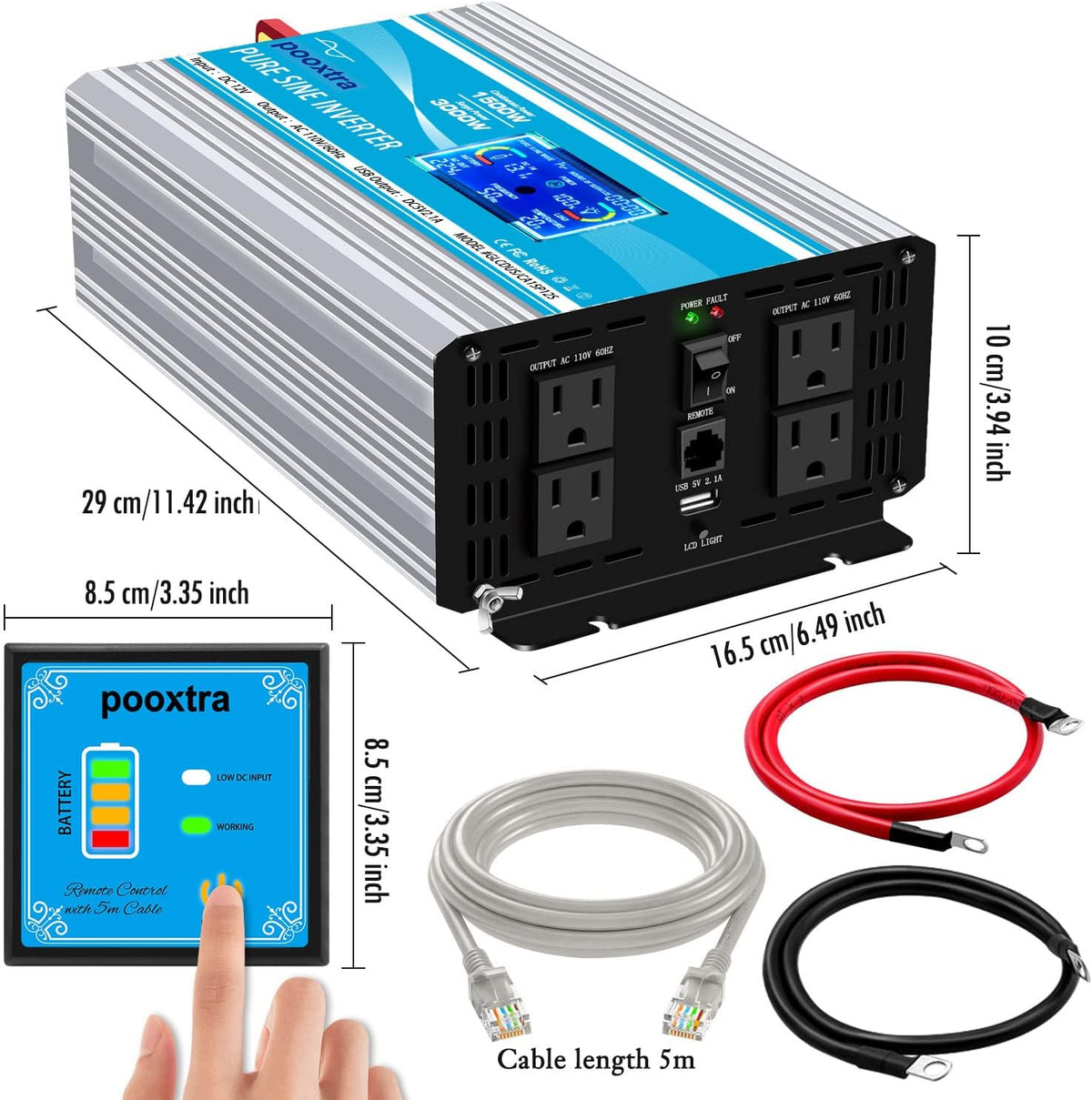 1500 Watt Pure Sine Wave Power Inverter 12V DC to 110V AC with LCD Display USB Port 4 AC Outlets X759